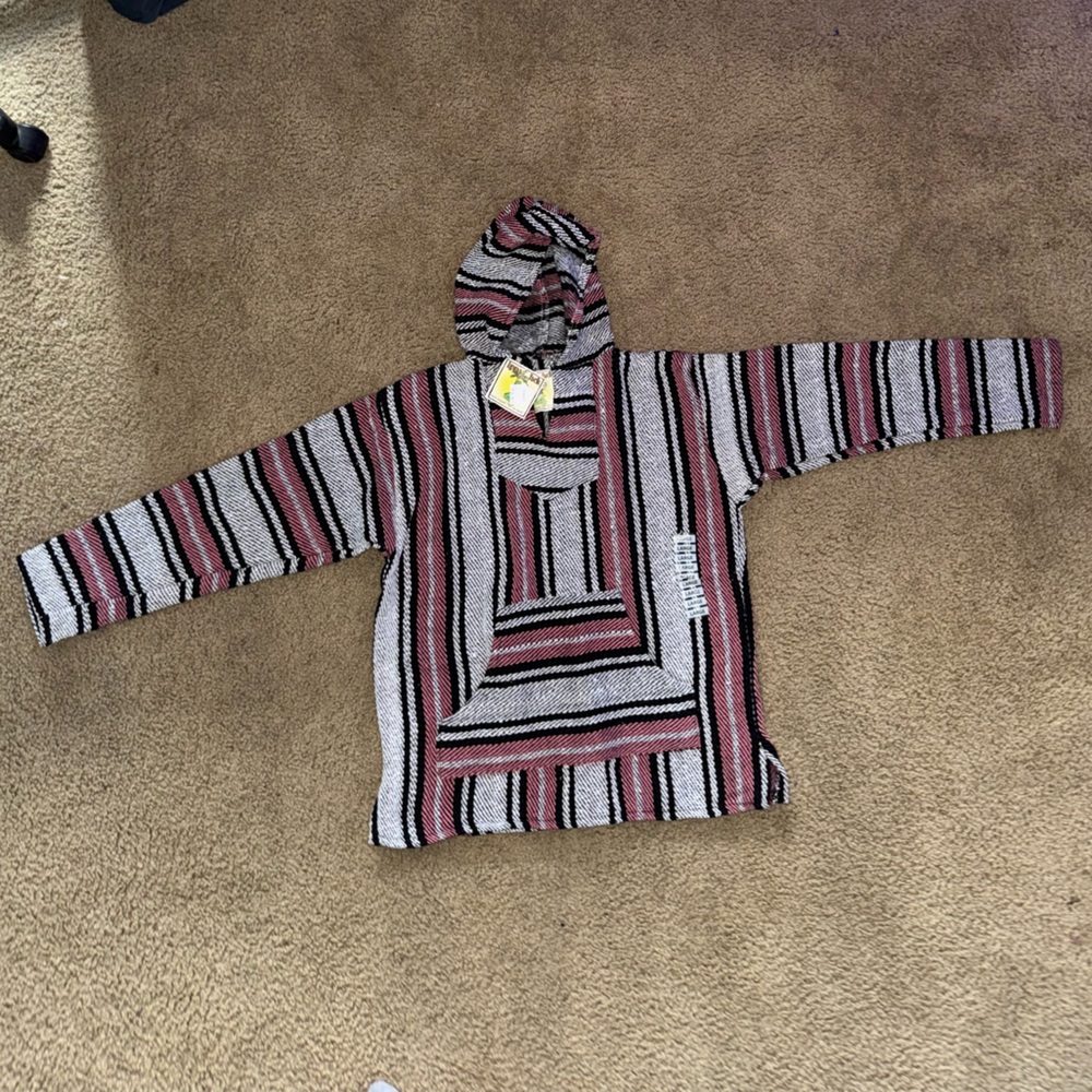 Liquid Black White and Red Poncho Serape Geometric Design